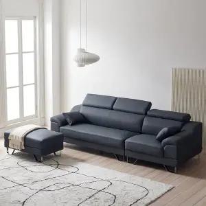 [케어퍼니처]켄타 4인용 가죽 소파 헤드틸팅 신소재 비건레더 쇼파 이지클린 거실