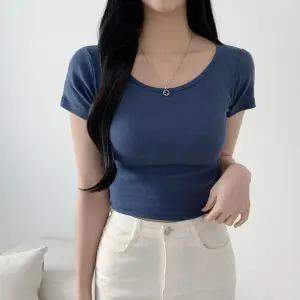 [하프클럽/이버유]쫀쫀 슬림 글램핏 크롭 치즈 반팔 티 - 4color