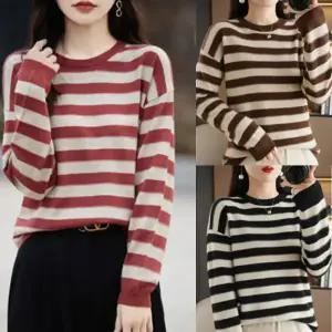 여성 얇은 줄무늬 스트라이프 니트 반팔 긴팔 티 티셔츠 여자 여름 봄 가을 긴팔 기본 라운드 빅사이즈  루즈핏 박스티 오버핏 큰옷 옷