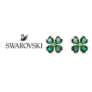 스와로브스키 SWAROVSKI 주얼리 Idyllia 그린 클로버 골드 톤 스터드 귀걸이 5666236