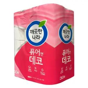 깨끗한나라 퓨어 앤 데코 3겹 화장지 30m 30롤 1팩 (30롤)