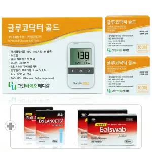 글루코닥터 골드 당뇨 검사 혈당계 시험지 세트[혈당측정기+측정지 200매+솜 200매+침 210개]