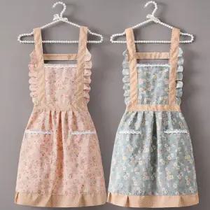 주방 카페  어린이집 플라워 레이스 앞치마