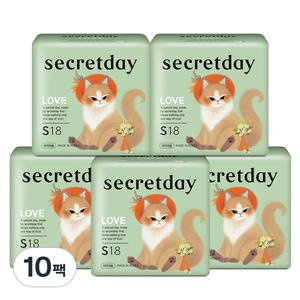 시크릿데이 러브 일회용 데일리 안심 소형 생리대 날개형 18개입 10개