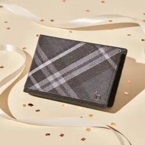 헤지스 액세서리 25FW [DUBLIN] 블랙 체크 가죽 2단 반지갑 HJWA5F866BK