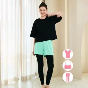 베이직엘르 여성인 반팔 래쉬가드 워터레깅스 비치반바지 세트 BEL-Y205K