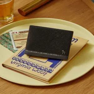 헤지스 액세서리 남성 24FW [스테디셀러]블랙 라인배색 소가죽 반지갑 WUWA4F340BK