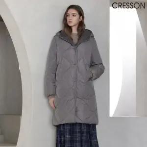 크레송 베이지 반더블 퀼팅 후드 다운 C244B801A04