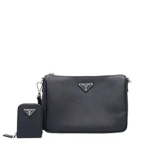 [중고명품] 블랙 사피아노 삼각 로고 멀티 스트랩 크로스백