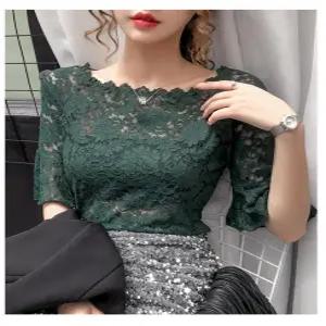 레이스칠부 라인댄스복 라틴댄스복 상의 여성 레이스 칠부 소매 티셔츠 댄스복