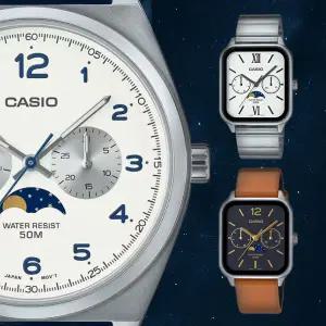 카시오 남성 메탈 가죽 손목 시계 카플워치 문페이즈