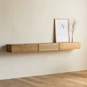 라탄 원목 거실 벽걸이 tv 선반 인테리어 우드 수납장