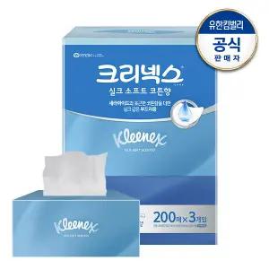[클리어런스]크리넥스 실크소프트 각티슈 코튼향 200매X3입