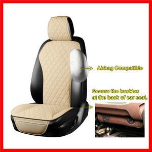 카시트 쿠션 세트 PU 가죽 이중 안감 격자 방수 및 내마모성 사계절(베이지)