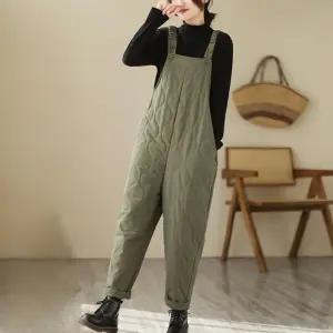 겨울 누빔 패딩 멜빵바지 퀄팅 팬츠