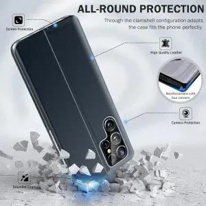 [정품] Qissy 삼성 갤럭시 S25 울트라 5G 전용 폰 케이스, 휴대폰 킥스탠드 포함, 가죽 PC 플립 클리어 뷰