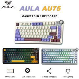 AULA AU75 Esports 용 키보드 2.4G/BT/유선 PBT 키캡 핫 스왑 가능 RGB 기계식 데스크탑 오피스 타이핑