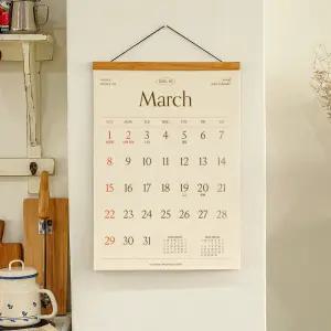 2026년 라인웍스 우드 벽걸이달력 XL 큰숫자 대형 캘린더