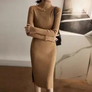 여자 롱 원피스 부드러운 캐시미어 데 여성 니트 원피스 겨울 라운지