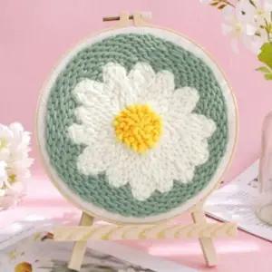 diy 펀치 니들 초보용 가이드천 패키지 펀치 니들 자수 국화 키트 핸드메이드 만들기 수공예 돗바늘