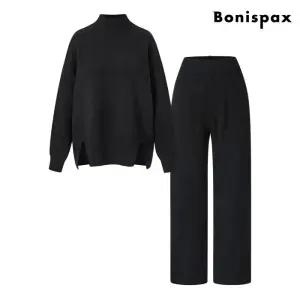 반목 밑단 트임 니트 밴딩 팬츠 셋업 (XP4OW006L0)