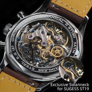Sugess 파일럿 시계 ST19 원산지 무브먼트 스완넥 손목시계 기계식 크로노그래프 사파이어 크리스탈 밀리