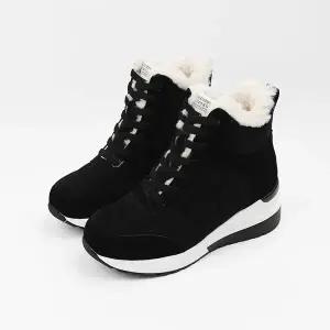 [신난다슈]여성 하이탑 스니커즈 6cm 여자 방한 털 앵클 부츠 키높이 운동화 스웨이드 통굽 MRO257257 블랙