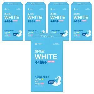 화이트 수퍼흡수 피부자극없는 울트라슬림 생리대 날개형 중형 36개입 5개