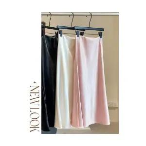 여성 스커트 롱 겨울 가을 A라인 도톰한 하이웨스트 새틴 실키 하객 머메이드 중기장 MF4