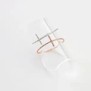 실버 슬림 크로스 컷팅 반지