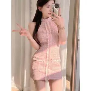 트위드 원피스 겨울 가을 롱 하객 린넨 데님 홀복 럭셔리 프랑스 빈티지 작은 향기 드레스 여성 어 달콤한