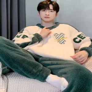 남자 겨울 수면 잠옷 세트 기모 상하의 벨벳 극세사