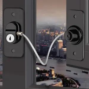 현관문 잠금 장치 무타공 슬라이드 안전 창문 잠금 장치 이중 방범 개방 반려동물 열쇠