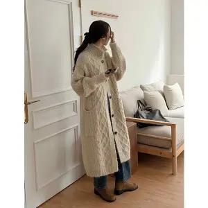 [공구우먼] 레모 하이넥 케이블 울 니트 롱 가디건 85718 빅사이즈 여성의류