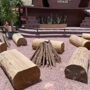 야외 원목 의자 캠핑장 통나무 벤치 공원 긴의자