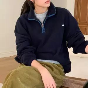 [코코블랑] 레노 배색 후리스 반집업 맨투맨