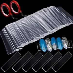 100PCS 투명 네일 아트 디스플레이 스탠드 연습용 롤 양면 테이프 아크릴 팁 스트립 살롱 홈 액세서리