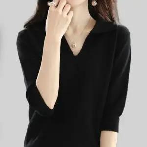 여성 여름 데일리 카라 반팔 클래식 브이넥 니트 티 (KYR-WFGV442)