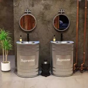 원기둥 세면대 레트로 카페 식당 화장실 깡통 세정대