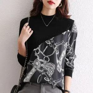 직장인 여성 간절기 우아한 고급 반목 니트 티 블랙 (KYR-WBC5C1F)