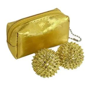 [하프클럽/]수지침 지압볼 황금색 힐링볼 2구 지압 마사지용 파우치 포함