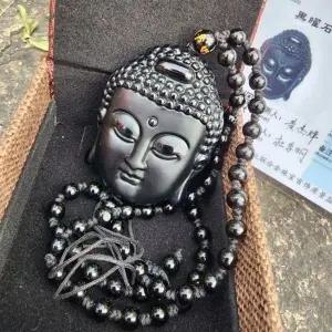 [하프클럽/]추석 럭셔리 흑요석 부처님 목걸이 선물세트 포장백 포함