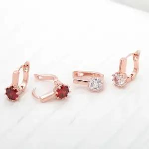 14K 금침 베이직 로즈골드 큐빅 스틱 원터치링 귀걸이 W7F418A