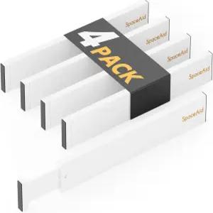 라벨이 부착된 SpaceAid 4팩 대나무 서랍 칸막이 주방 조절식 정리함 가정용 의류 서랍장을 위한 확장