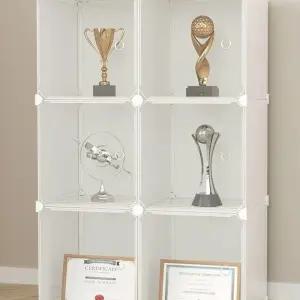 트로피 전시 캐비닛 35cm 2층 코너장식장 모형 화이트 수납장 열