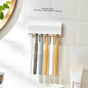 접착 칫솔 꽂이 6구 칫솔 거치대 위생걸이 덮개 거치대 칫솔걸이 칫솔홀더
