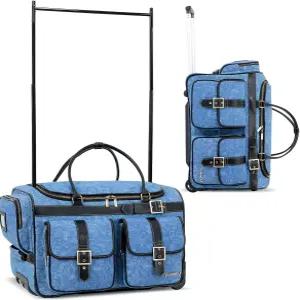 팬월리 23인치 청 데님 댄스백 의류 선반 포함 빈티지 감성 방수 마감 PU 가죽 여행용 더플백 댄서