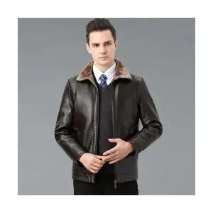 포뇨2 남성 겨울 기모 가죽 재킷 캐주얼 털 일체형 양 1 OPH4