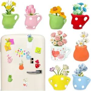 냉장고용 미니 꽃병 자석 8팩 세라믹 작은 화분 장식용 냉장고 세트
