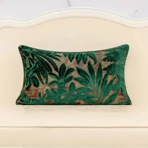 알레르파 12 x 20 인치 녹색 청록색 직사각형 단풍잎 베개 자수 컷 벨벳 쿠션 케이스 고급 모던 요추